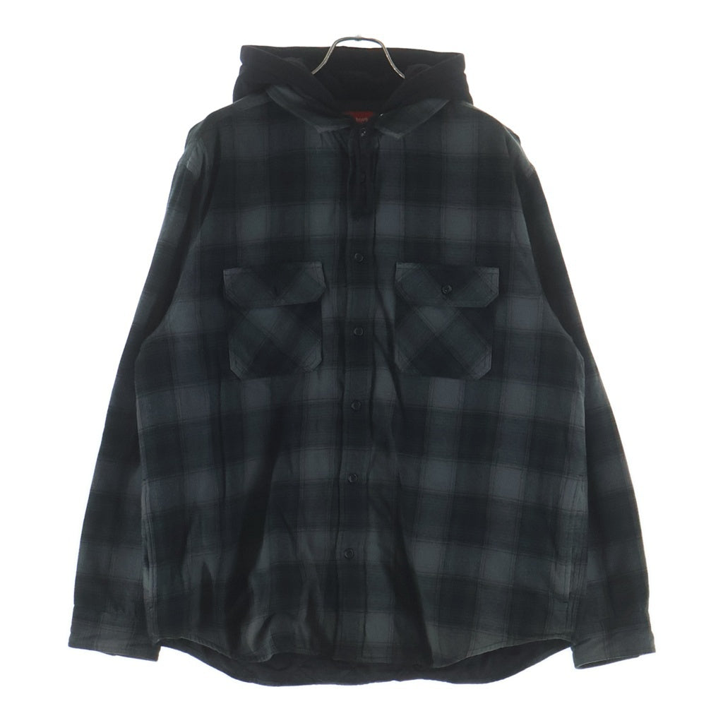 SUPREME(シュプリーム) 21AW Hooded Flannel Zip Up Shirt フーデッドロゴ刺繍 フランネル ジップアップ チェック 長袖シャツ グリーン/ブラック