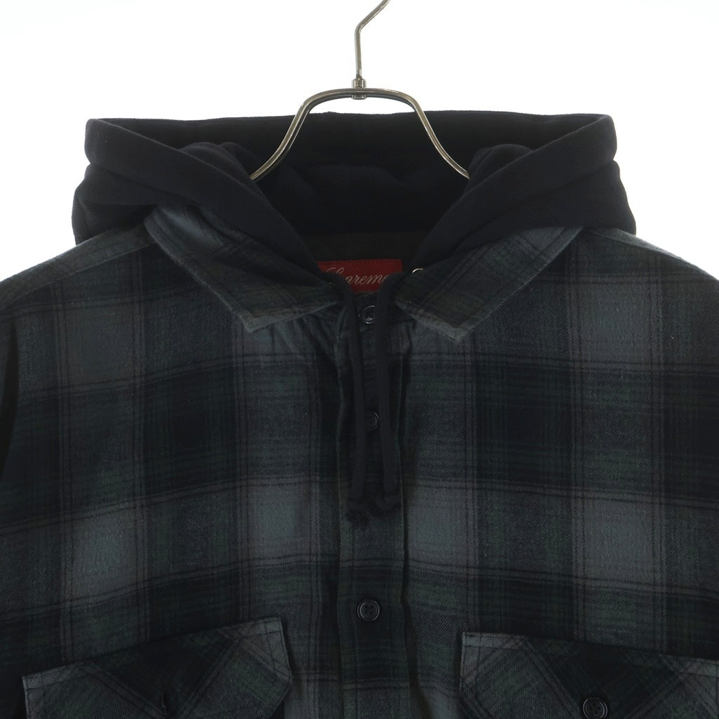 SUPREME(シュプリーム) 21AW Hooded Flannel Zip Up Shirt フーデッドロゴ刺繍 フランネル ジップアップ チェック 長袖シャツ グリーン/ブラック