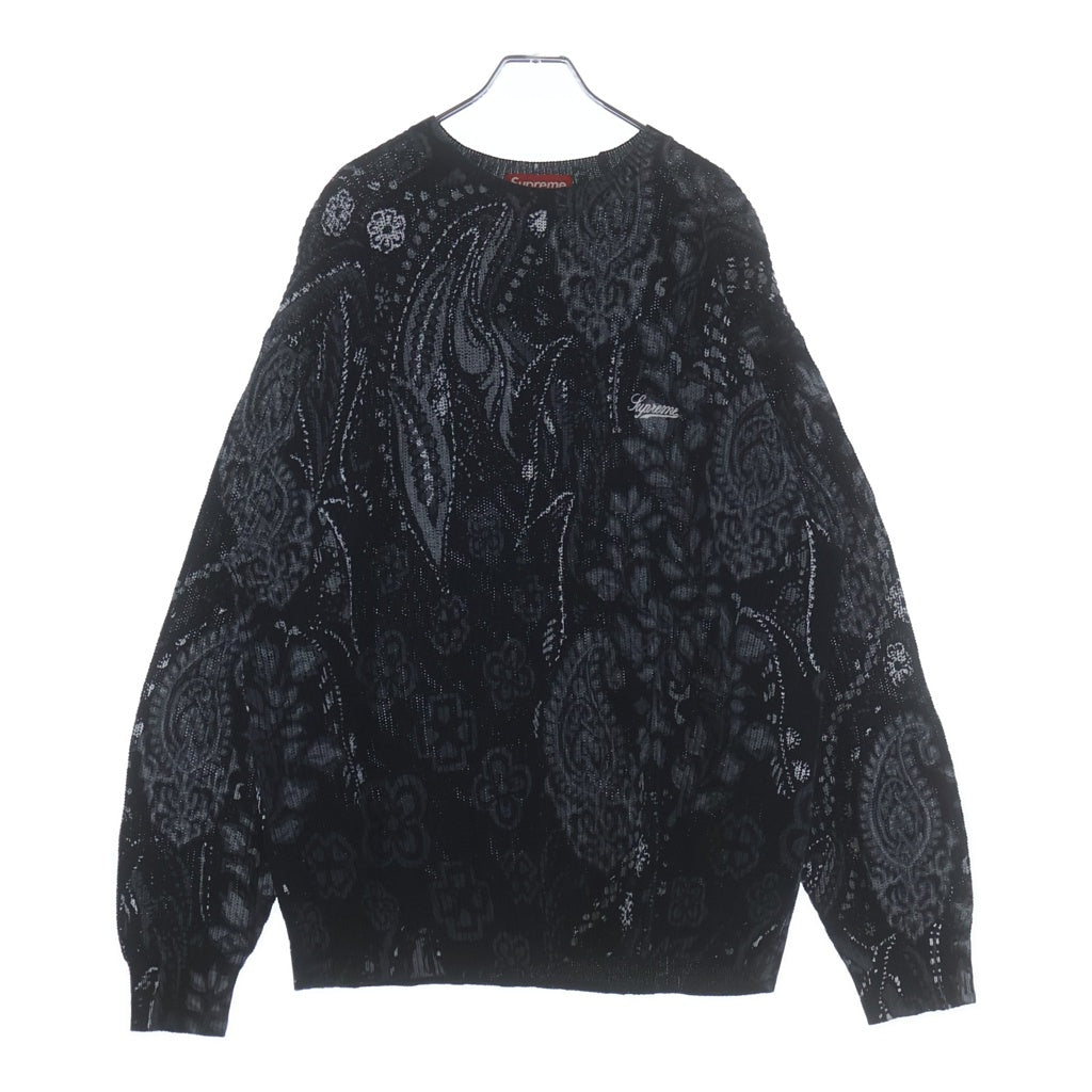 SUPREME(シュプリーム) 24SS Printed Paisley Sweater ペイズリープリント 総柄 ロゴ刺繍 コットン ニット セーター ブラック