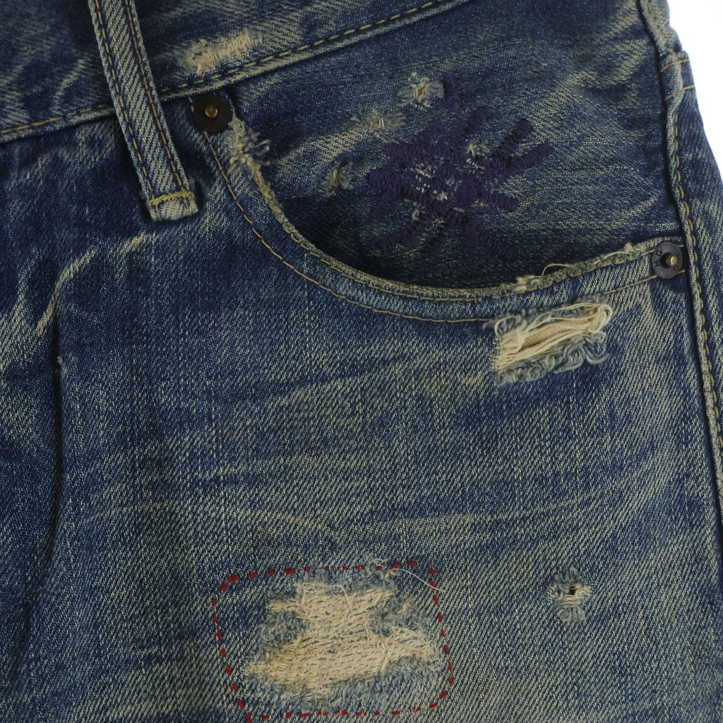 HYSTERIC GLAMOUR(ヒステリックグラマー) SCAB スキャブ ロックスタッズ ダメージ加工 リペア デニムパンツ インディゴ 4AP-2123