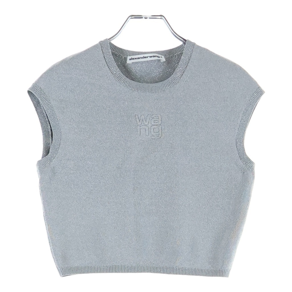 ALEXANDER WANG(アレキサンダーワン) クロップド ショート丈 ニット ノースリーブ タンクトップ シルバー レディース