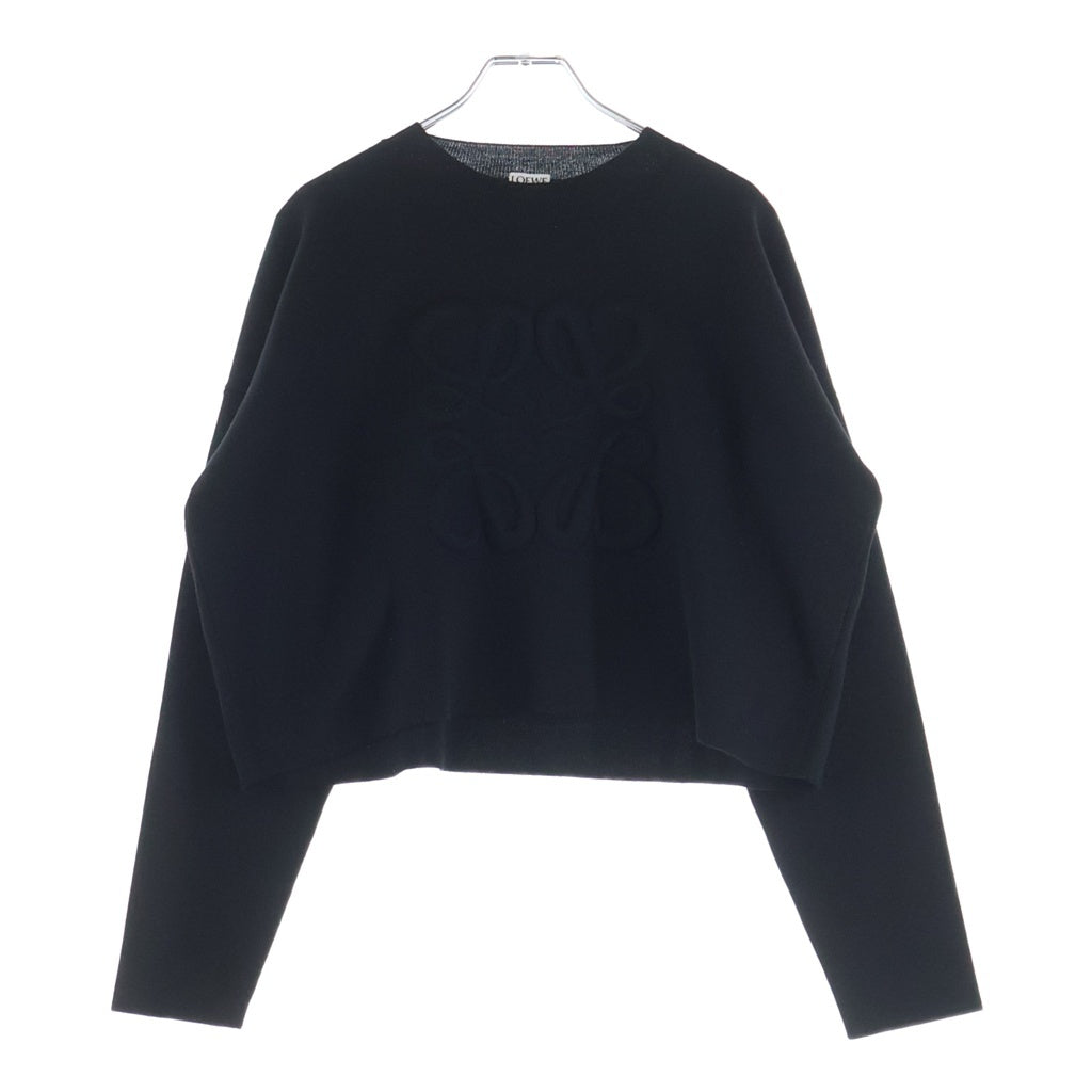 LOEWE(ロエベ) ロゴパッチ付き ウールクルーネック クロップド ショート丈 ニットセーター レディース ブラック
