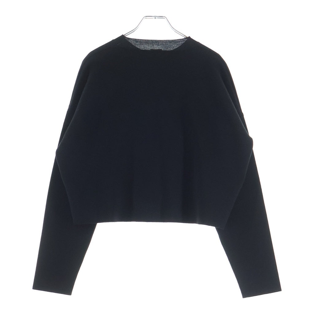 LOEWE(ロエベ) ロゴパッチ付き ウールクルーネック クロップド ショート丈 ニットセーター レディース ブラック