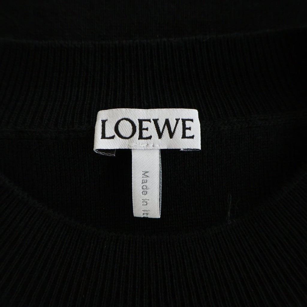 LOEWE(ロエベ) ロゴパッチ付き ウールクルーネック クロップド ショート丈 ニットセーター レディース ブラック