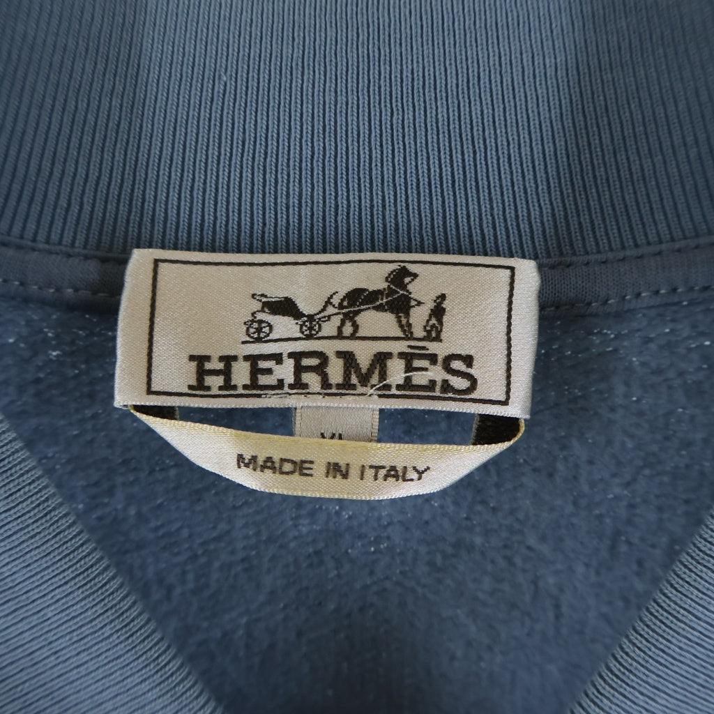 HERMES(エルメス) レザーパッチ セリエボタン スナップボタン スウェットブルゾン トレーナー ブルー