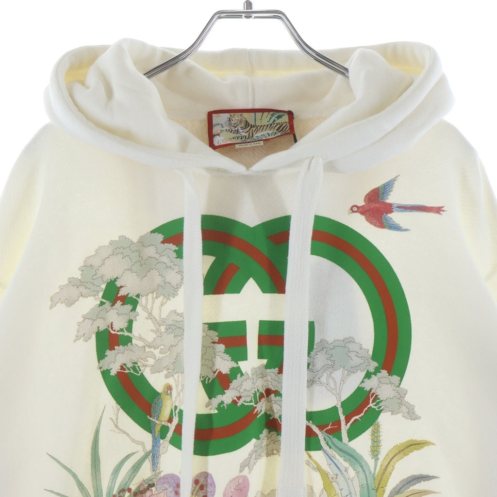 GUCCI(グッチ) インターロッキング タイガー ボタニカル柄 スウェット プルオーバーパーカー アイボリー 615061 XJD4F