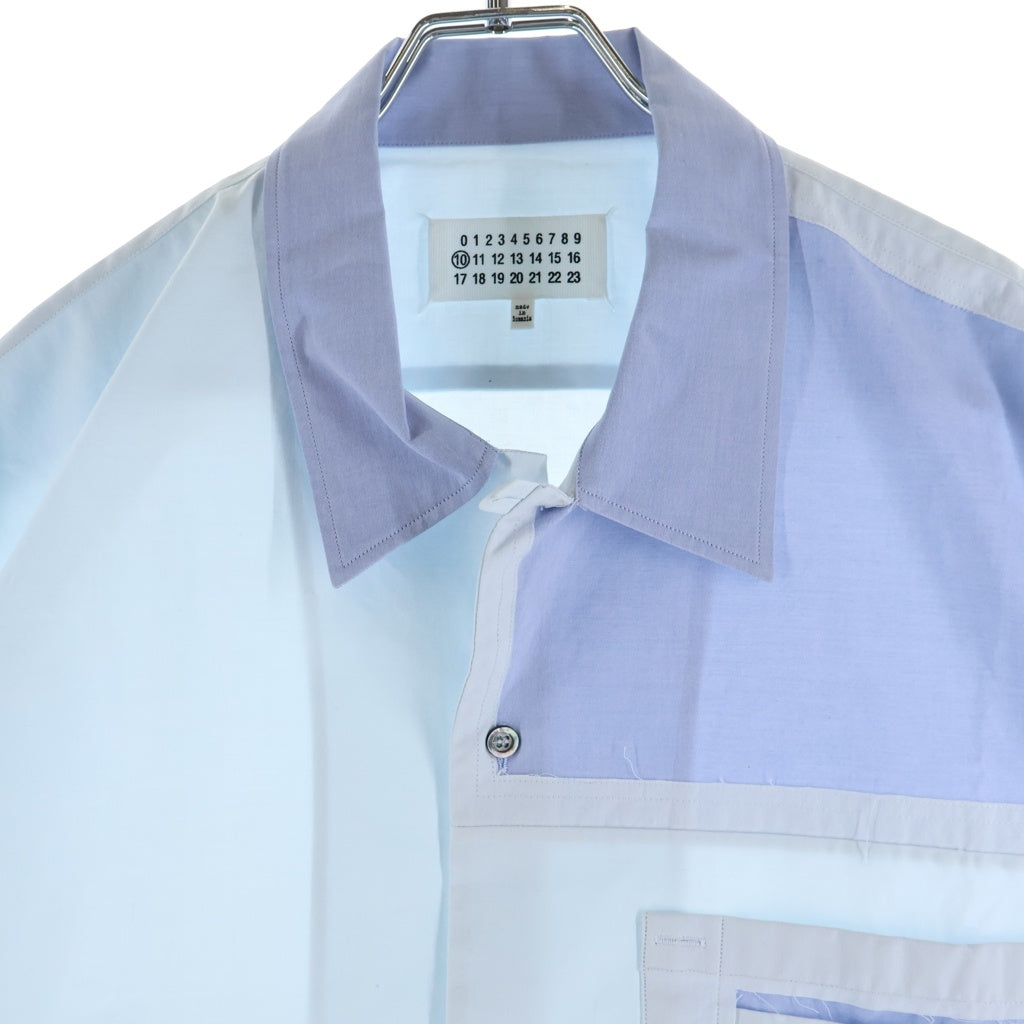 Maison Martin Margiela(メゾンマルタンマルジェラ) 19SS ポケット付き 切り替え 半袖シャツ ホワイト/ブルー S50DL0379