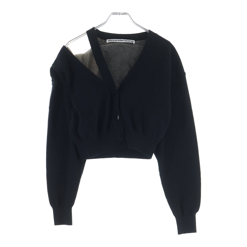 ALEXANDER WANG(アレキサンダーワン) ウール ビスコース カシミア スナップボタン ショート丈 カーディガン ブラック レディース