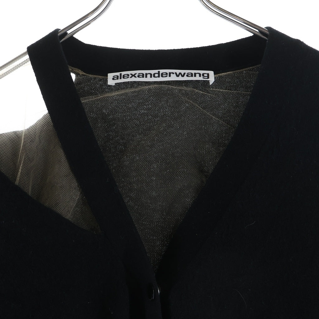 ALEXANDER WANG(アレキサンダーワン) ウール ビスコース カシミア スナップボタン ショート丈 カーディガン ブラック レディース