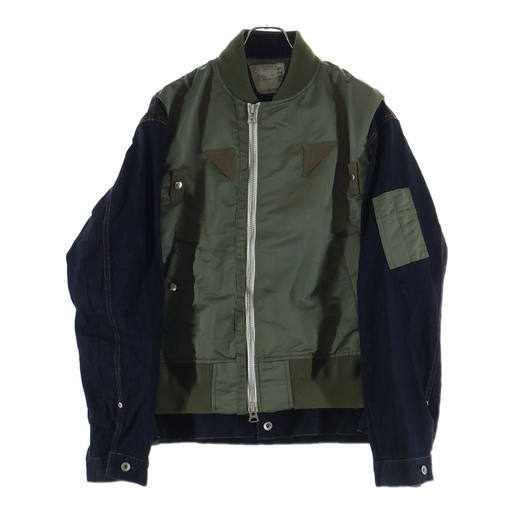 Sacai(サカイ) 22AW Nylon Twill Mix Blouson ナイロン ツイル デニム ドッキング MA-1 ブルゾン ジップアップ フライト ジャケット カーキ/インディゴ 22-02825M