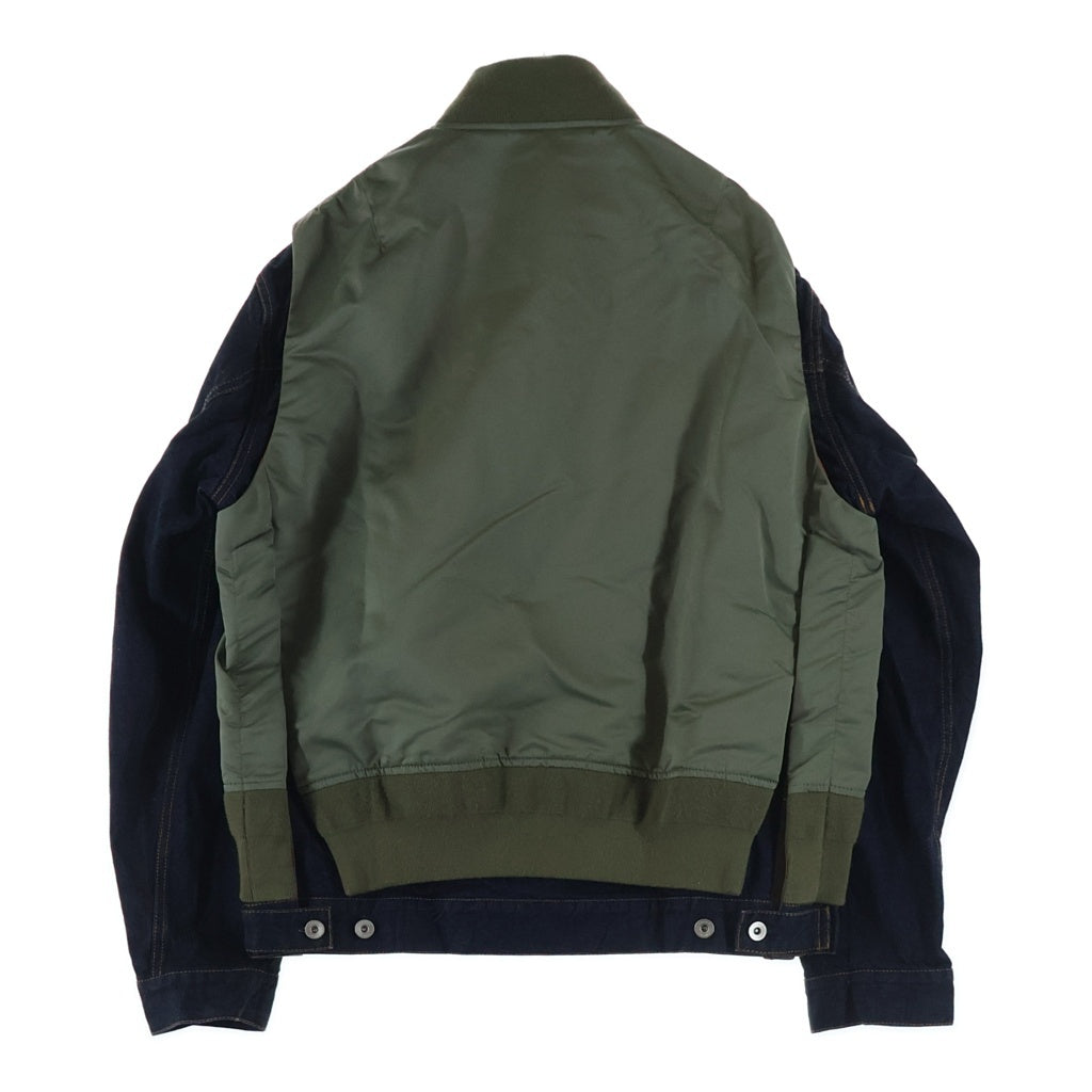 Sacai(サカイ) 22AW Nylon Twill Mix Blouson ナイロン ツイル デニム ドッキング MA-1 ブルゾン ジップアップ フライト ジャケット カーキ/インディゴ 22-02825M