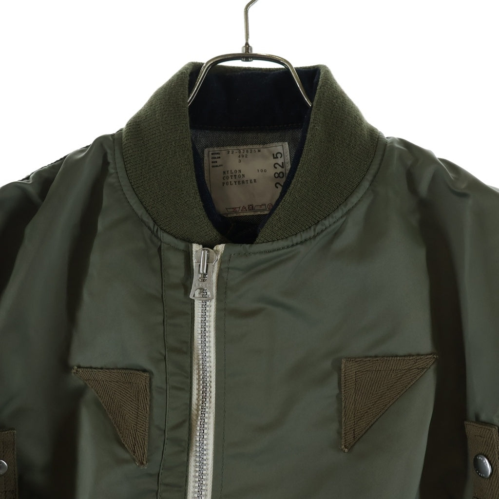 Sacai(サカイ) 22AW Nylon Twill Mix Blouson ナイロン ツイル デニム ドッキング MA-1 ブルゾン ジップアップ フライト ジャケット カーキ/インディゴ 22-02825M