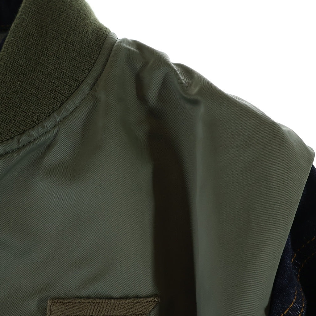 Sacai(サカイ) 22AW Nylon Twill Mix Blouson ナイロン ツイル デニム ドッキング MA-1 ブルゾン ジップアップ フライト ジャケット カーキ/インディゴ 22-02825M