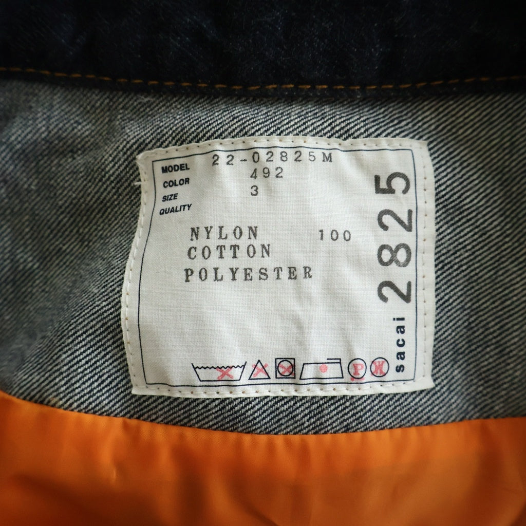 Sacai(サカイ) 22AW Nylon Twill Mix Blouson ナイロン ツイル デニム ドッキング MA-1 ブルゾン ジップアップ フライト ジャケット カーキ/インディゴ 22-02825M
