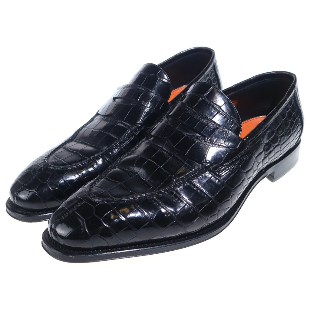 Santoni(サントーニ) クロコダイルレザー コインローファー ドレスシューズ 革靴 ブラック US10.5 6949