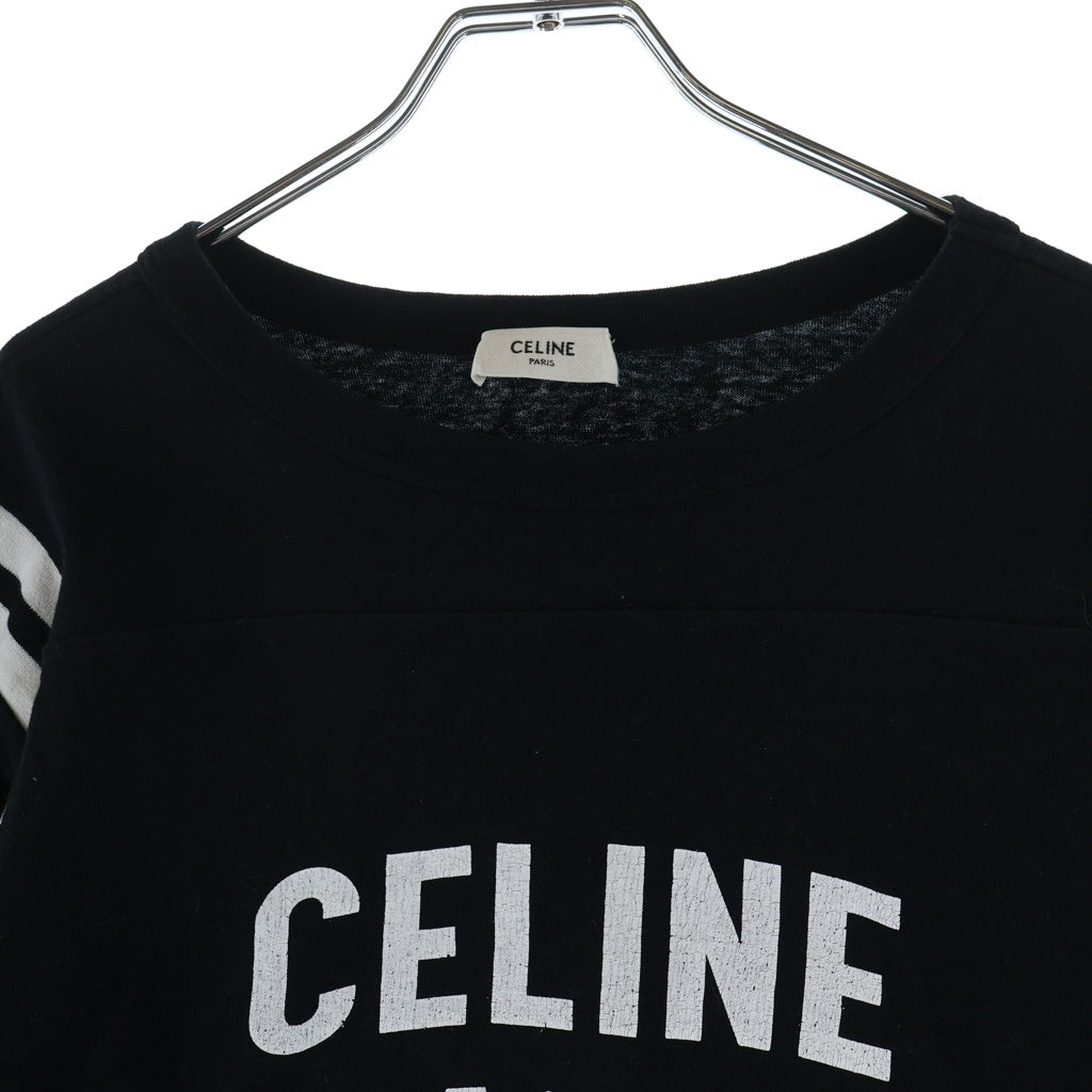 CELINE(セリーヌ) フロントロゴプリント クロップド 七分丈ボクシー Tシャツ レディース ブラック 2X92I668W.38AW