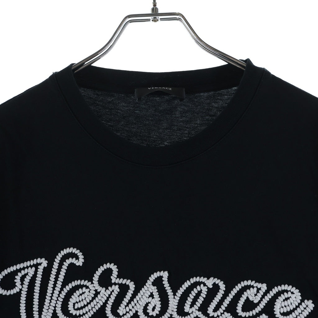 VERSACE(ヴェルサーチ) ロゴ刺繍 クルーネック半袖Tシャツカットソー ブラック 1014427 レディース