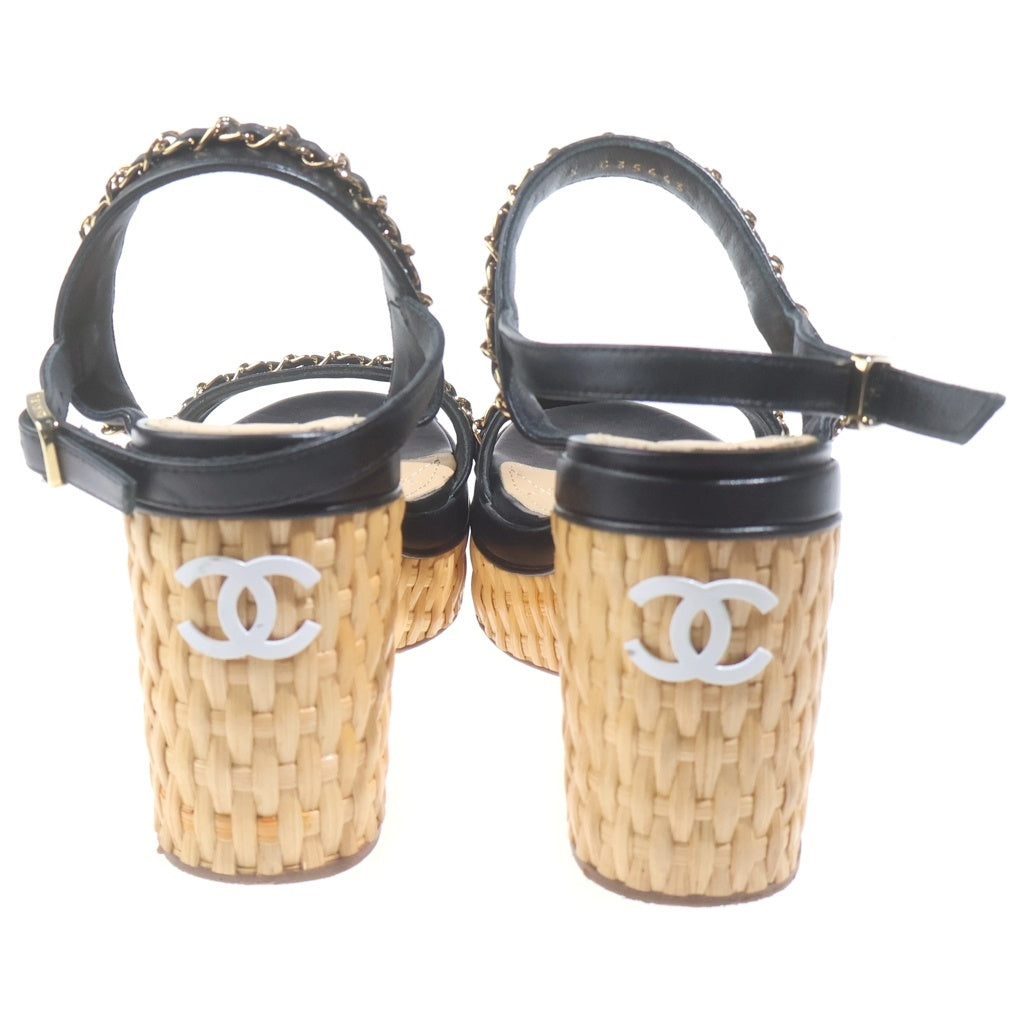 CHANEL(シャネル) ココマーク チェーン装飾 ウエッジソール サンダル ブラック/ベージュ レディース