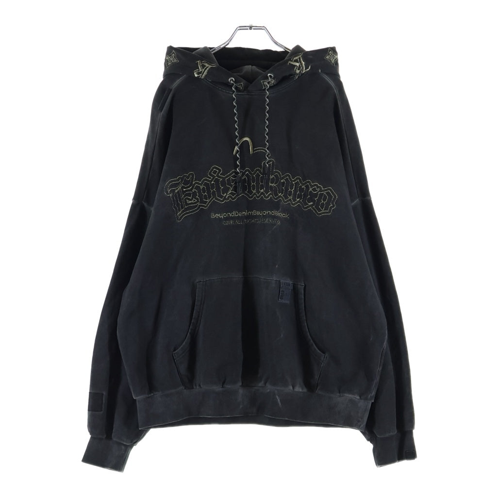 EVISU(エビス) KURO 刺繍 スウェット プルオーバーパーカー ブラック