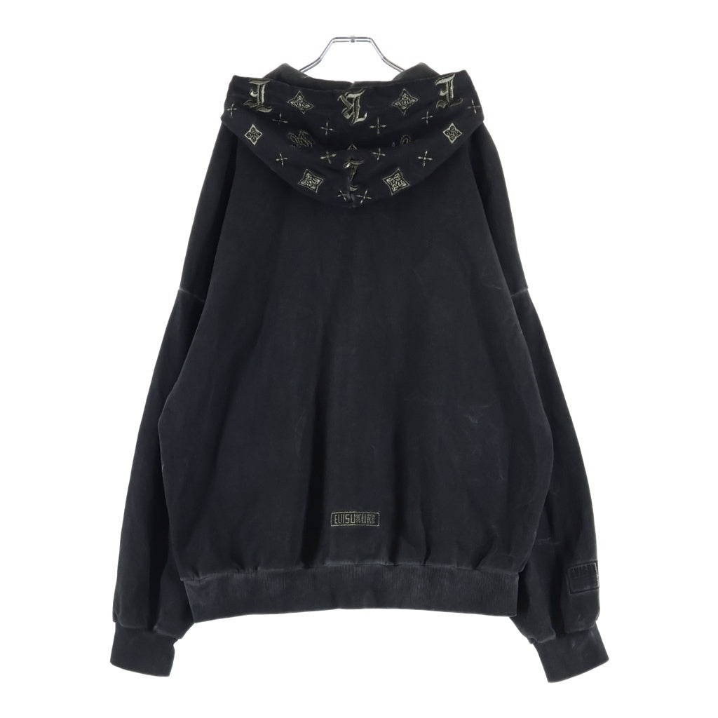 EVISU(エビス) KURO 刺繍 スウェット プルオーバーパーカー ブラック