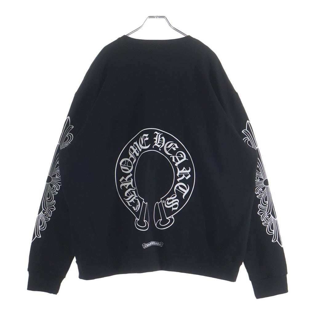 CHROME HEARTS(クロムハーツ) Horseshoe Arm Floral Cross L/S Sweatshirt ホースシュー アームフローラルクロス クルーネック スウェットトレーナー ブラック