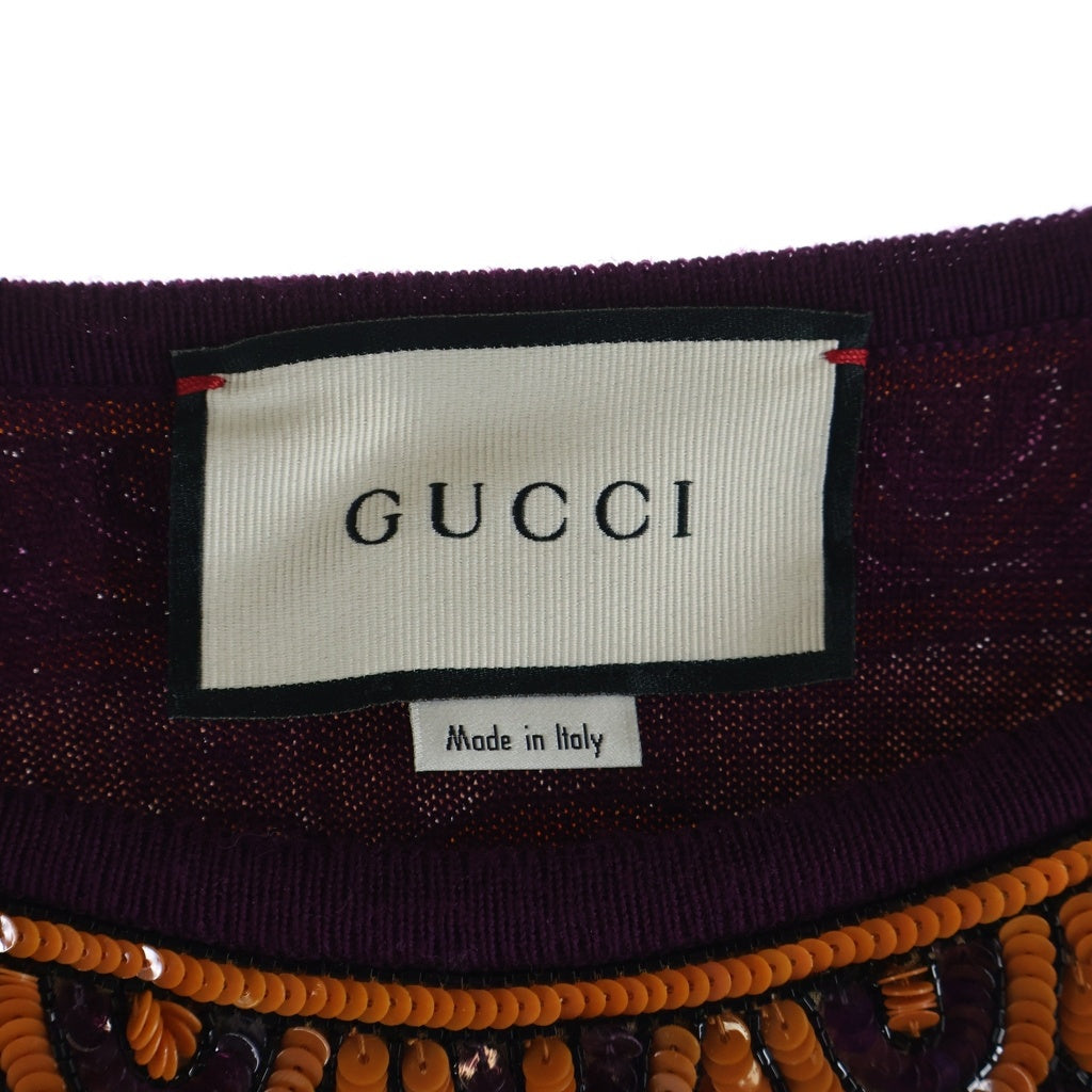 GUCCI(グッチ) バロック総柄 スパンコール 長袖Tシャツ ロンT ブラウン/オレンジ 576676 XKAUG