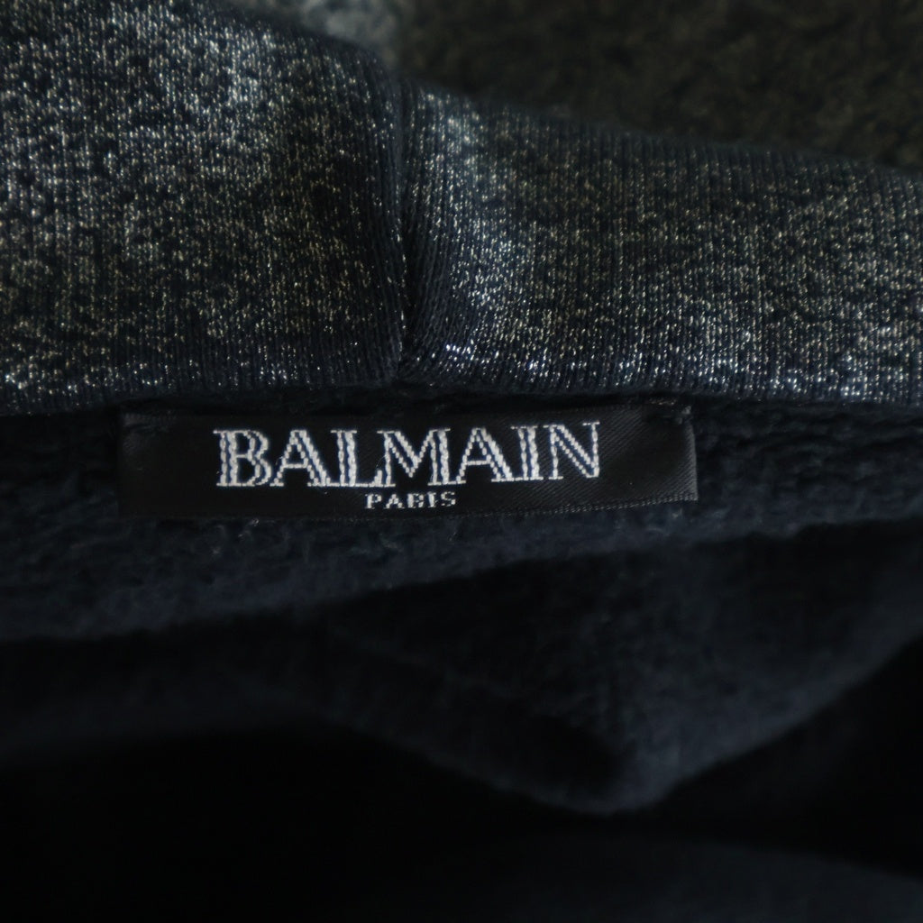 BALMAIN(バルマン) ロゴワッペン サイドジップ ラメ加工 スウェットジップパーカー ブラック W8H6643J190B
