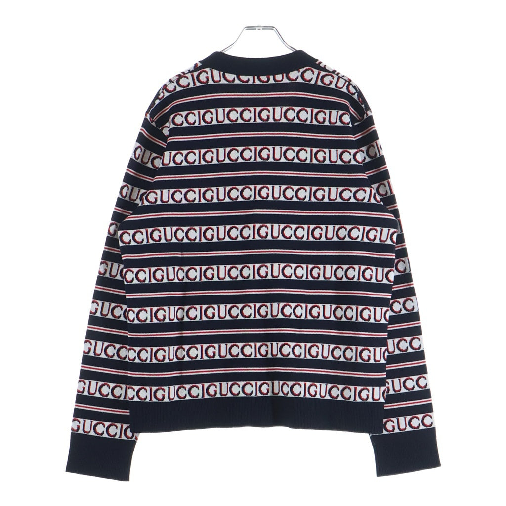 GUCCI(グッチ) ロゴ総柄 ジャガード ニットカーディガン ブラック/レッド 787690 XKD2Y