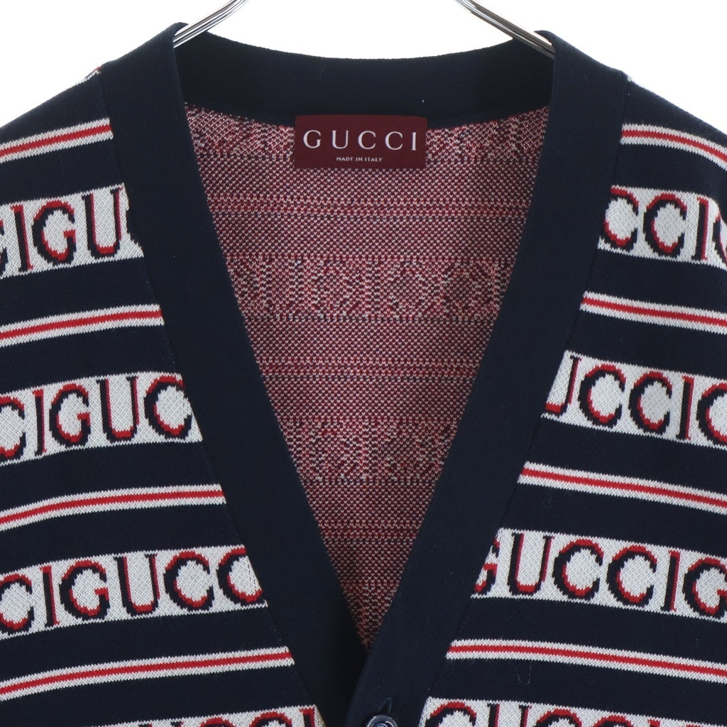 GUCCI(グッチ) ロゴ総柄 ジャガード ニットカーディガン ブラック/レッド 787690 XKD2Y