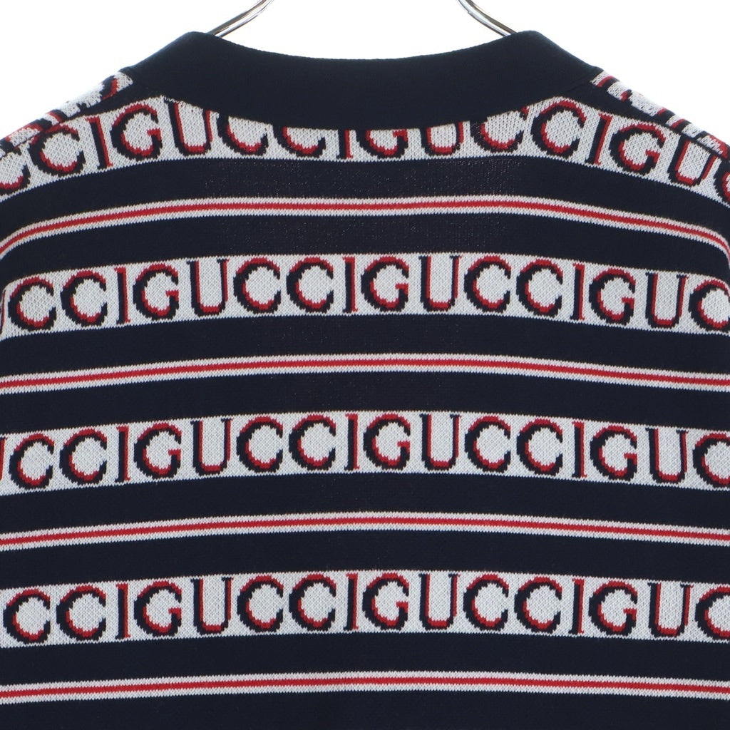 GUCCI(グッチ) ロゴ総柄 ジャガード ニットカーディガン ブラック/レッド 787690 XKD2Y
