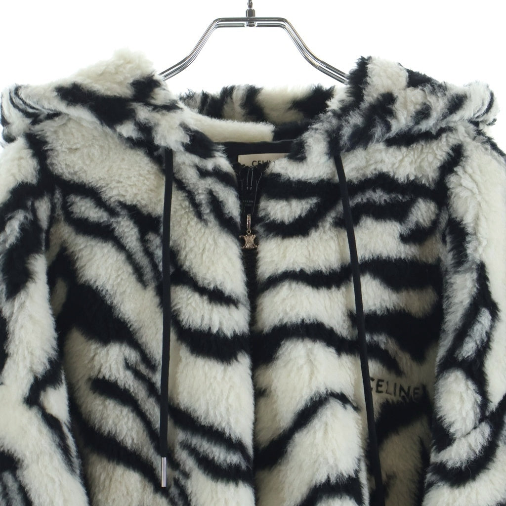 CELINE(セリーヌ) Alpaca Tiger Fleece Jacket アルパカ混 タイガー フリースジャケット ホワイト/ブラック 2Y905386W