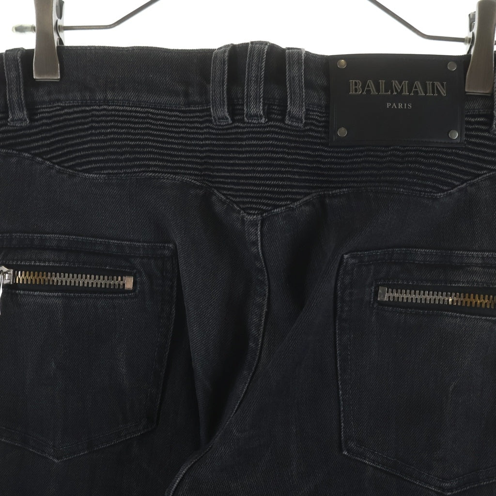 BALMAIN(バルマン) 裾ジップ バイカーデニムパンツ ブラック S8H5137T008