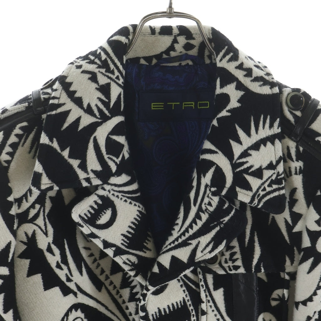 ETRO(エトロ) エスニック柄 ウール Pコート ホワイト/ブラック 122-12588-0280
