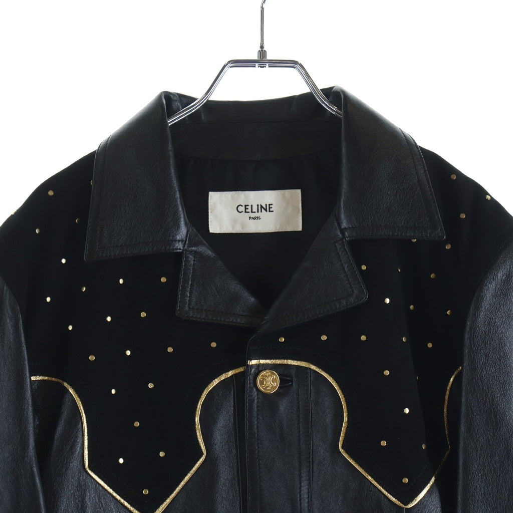 CELINE(セリーヌ) ウエスタン ベロア切替 ラムレザージャケット ブラック 2EH26280D