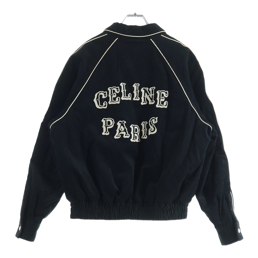 CELINE(セリーヌ) ラインストーン ロゴ刺繍 テディジャケット ブラック Q773580W
