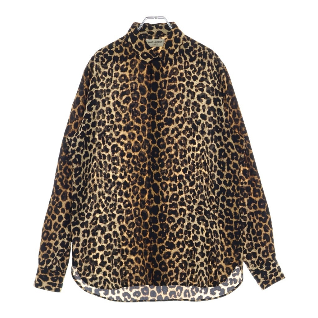 SAINT LAURENT PARIS(サンローランパリ) レオパード総柄 シルク 長袖シャツ ブラウン 564172 Y2B09
