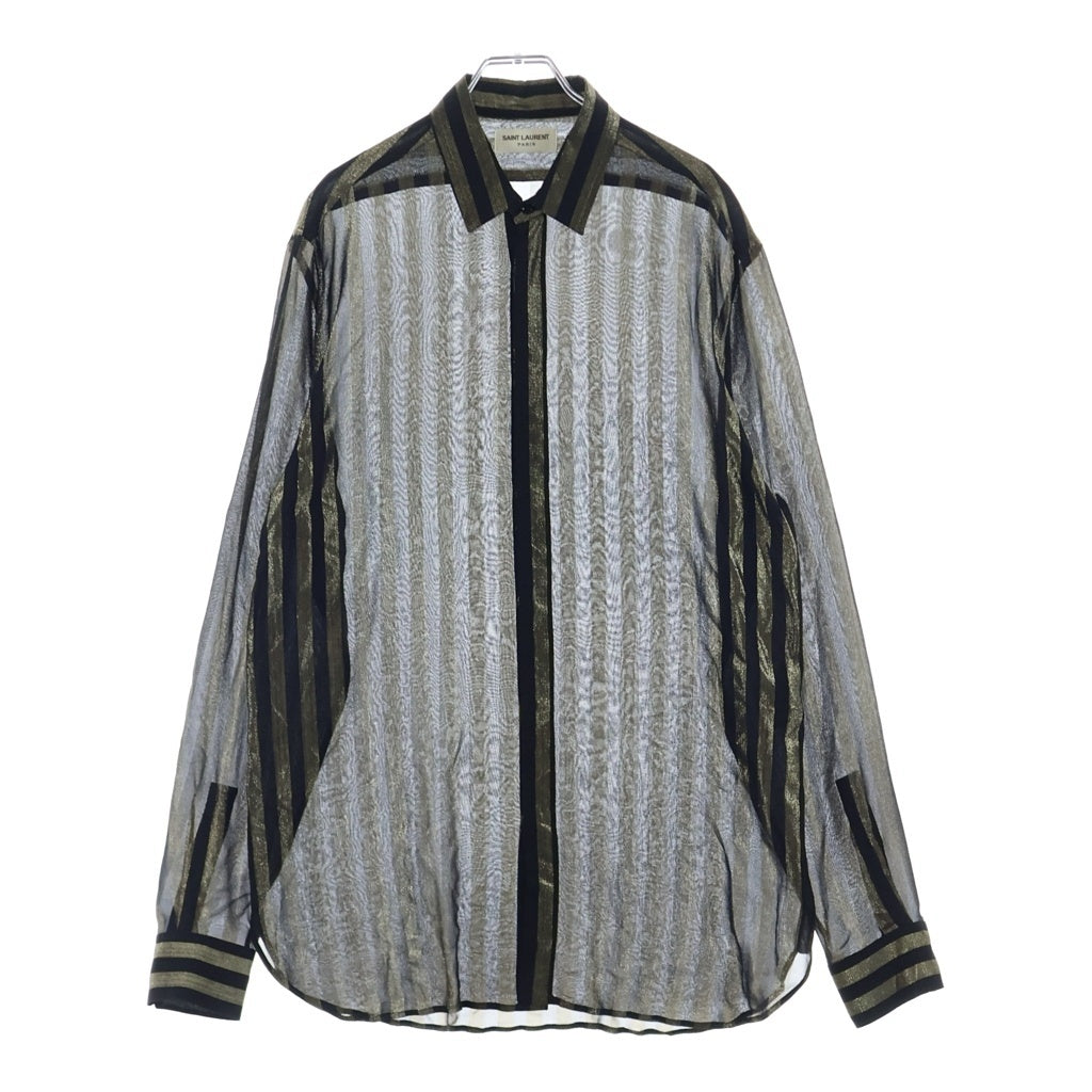 SAINT LAURENT PARIS(サンローランパリ) ストライプ シルク長袖シャツ ブラック 564172 Y006H