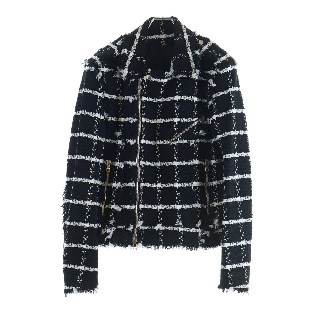 BALMAIN(バルマン) ツイード ダブルライダースジャケット ホワイト/ブラック SH08242S006