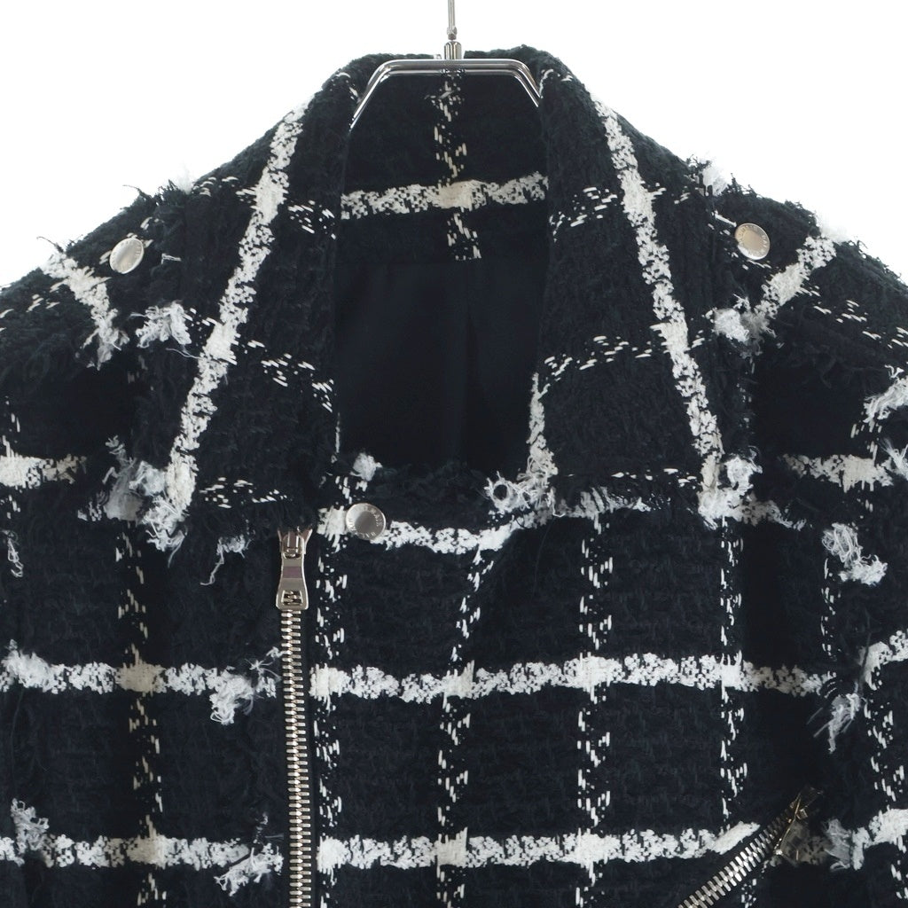 BALMAIN(バルマン) ツイード ダブルライダースジャケット ホワイト/ブラック SH08242S006