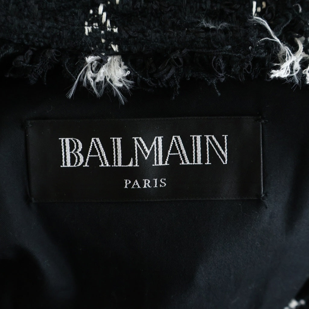 BALMAIN(バルマン) ツイード ダブルライダースジャケット ホワイト/ブラック SH08242S006