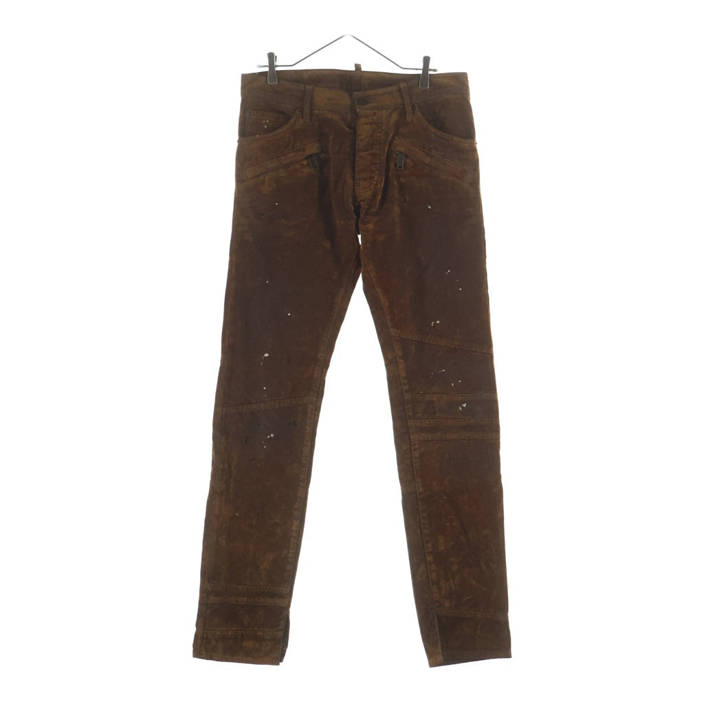 DSQUARED2(ディースクエアード) 24AW ベロア加工 スリット ストレートデニムパンツ ブラウン S74KB0970