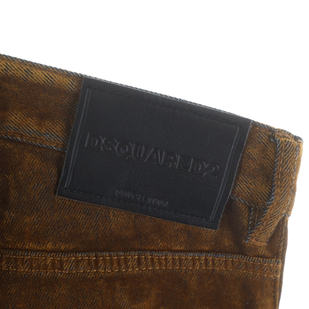 DSQUARED2(ディースクエアード) 24AW ベロア加工 スリット ストレートデニムパンツ ブラウン S74KB0970