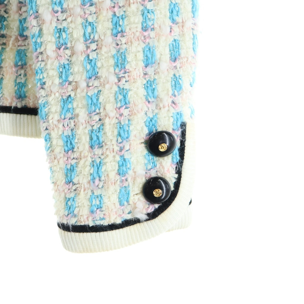 CHANEL(シャネル) 92年製 ヴィンテージ ツイード ココマークボタン セットアップ ジャケット スカート ブルー/ピンク/ホワイト レディース