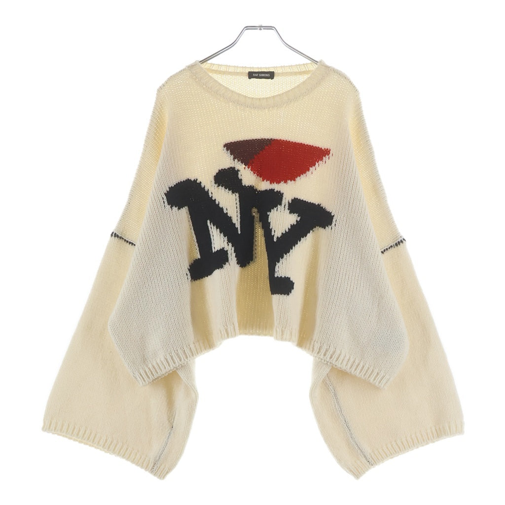 RAF SIMONS(ラフシモンズ) 17AW OVERSIZED T-SHIRT WITH JACQUARD IMAGE オーバーサイズ NYエンブロイダリー ジャガード ニット セーター ホワイト RAF-172-827-50003