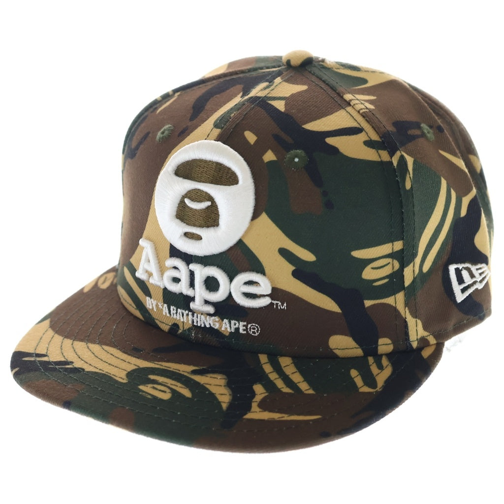 A BATHING APE(アベイシングエイプ) ×New Era ニューエラ ロゴ刺繍 カモ柄 ベースボールキャップ 帽子 カーキ AAPCPM4001XBB