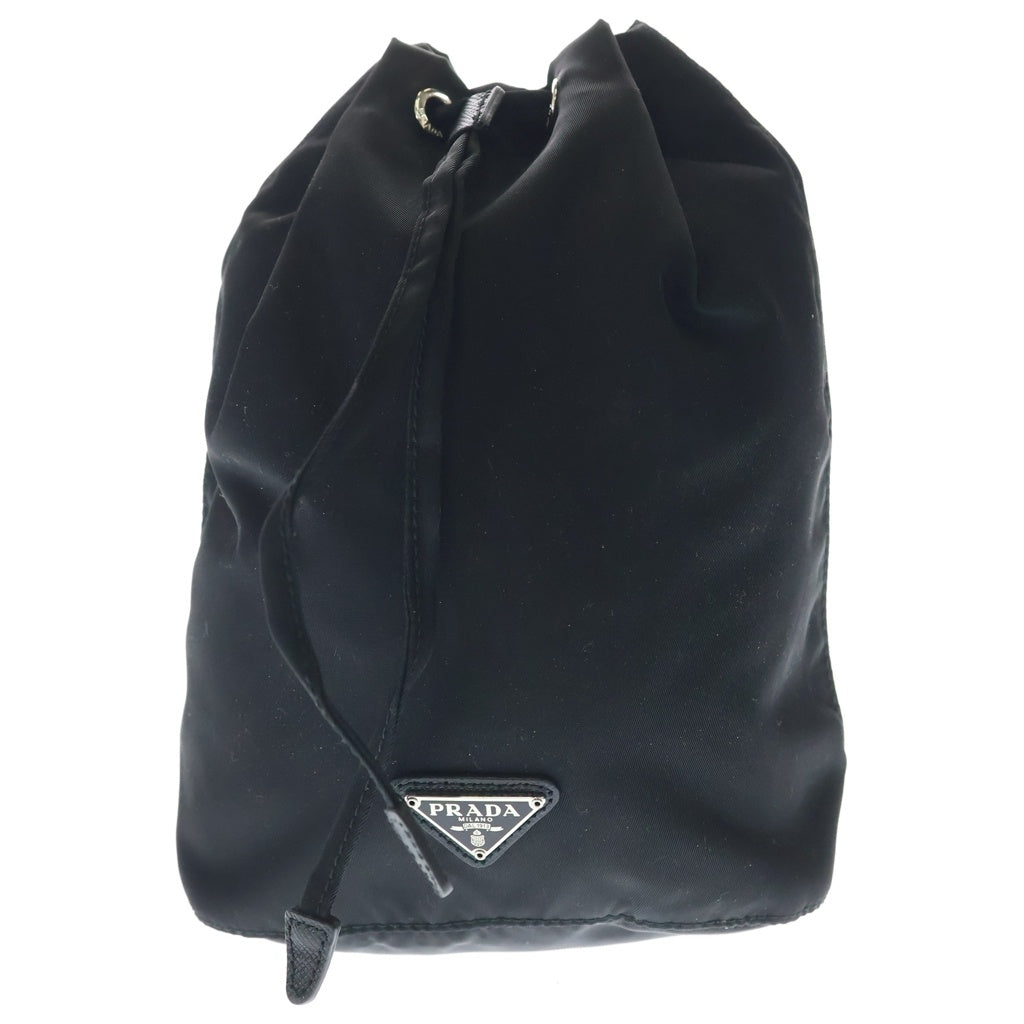 PRADA(プラダ) TESSUTO NERO ロゴプレート ナイロン 巾着 ポーチ ブラック 1NA369 レディース