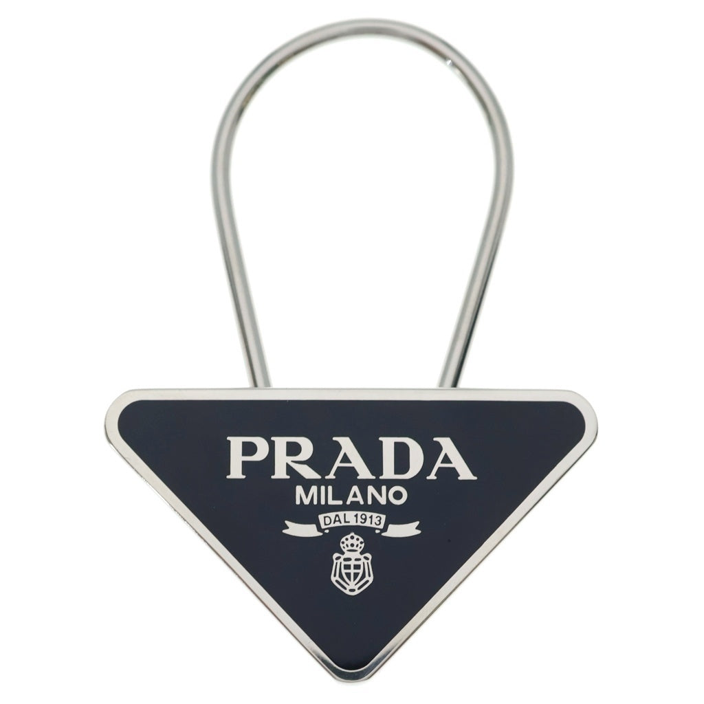 PRADA(プラダ) トライアングルロゴ メタルキーリング バッグチャーム キーホルダー ブラック/シルバー 2PS395 レディース