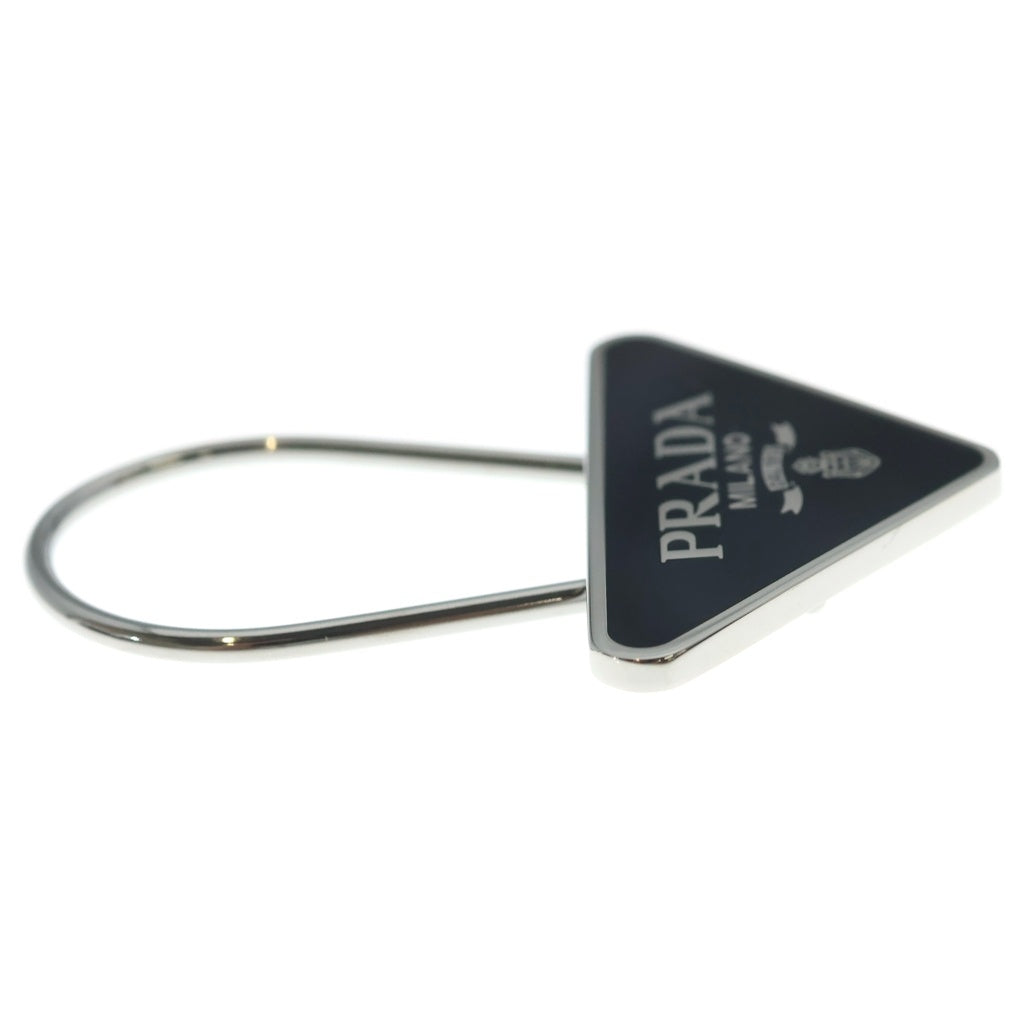 PRADA(プラダ) トライアングルロゴ メタルキーリング バッグチャーム キーホルダー ブラック/シルバー 2PS395 レディース