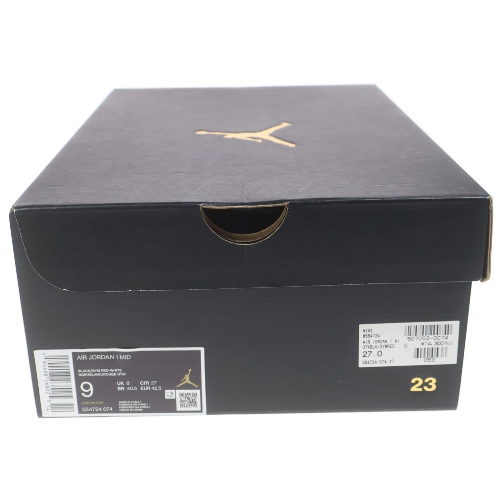 NIKE(ナイキ) AIR JORDAN 1 MID BRED 554724-074 エア ジョーダン 1 ブレッド ミッドカットスニーカー ブラック/レッド US9/27cm