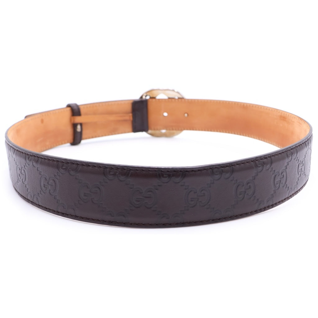 GUCCI(グッチ) インターロッキングGG バックル レザーシマデザイン ベルト ブラウン 114984-525040